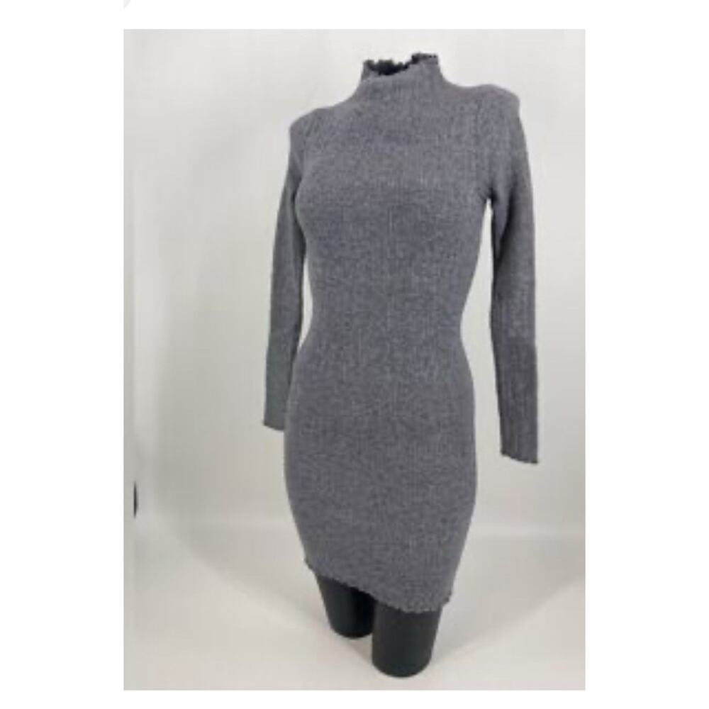 Princess Polly Long-Sleeve Gray Ribbed Knit Mini Sweater Dress Size Medium 2688